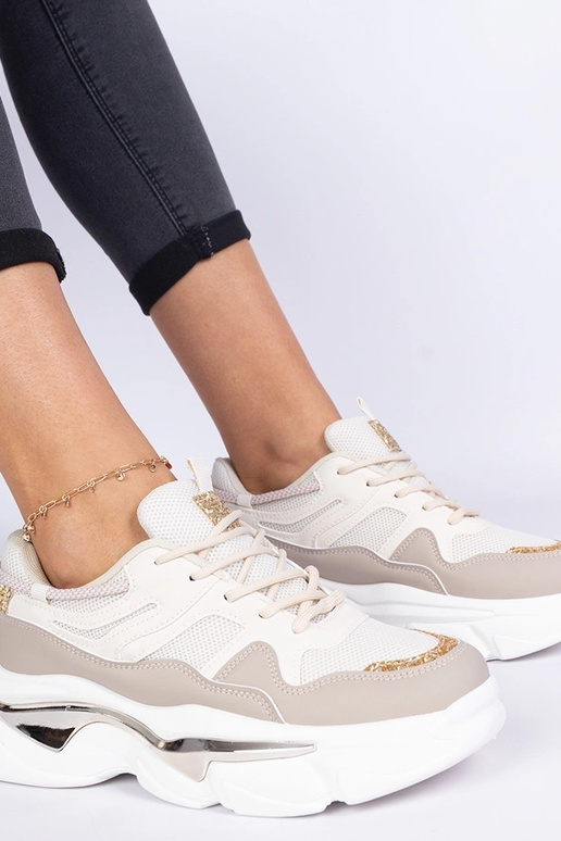 Sneakers beige da donna decorate con...
