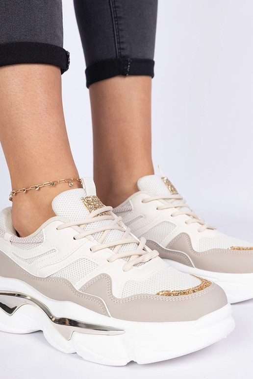 Sneakers beige da donna decorate con...