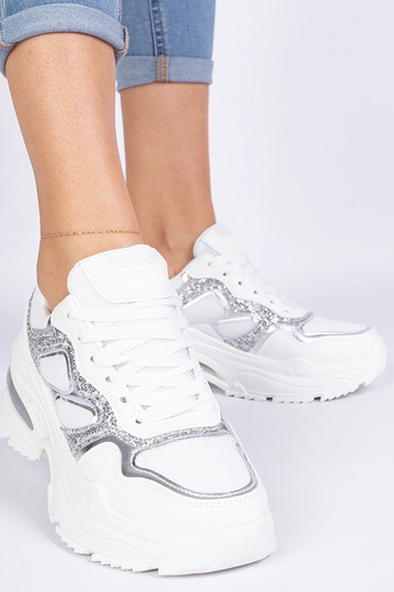 Sneakers bianche da donna decorate con glitter Sandoria
