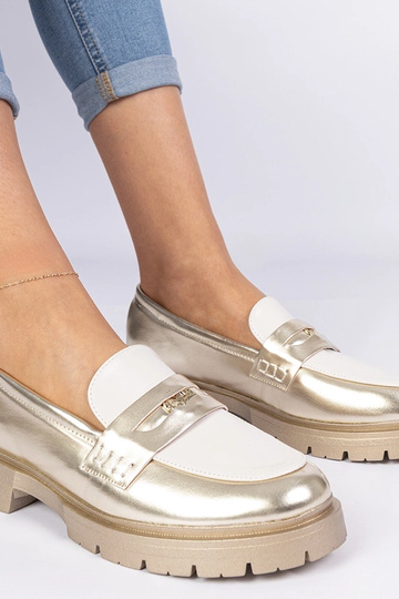Mokasini dorati da donna con inserto bianco Sugetti 2