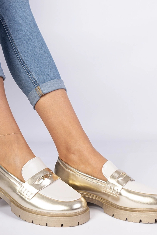 Mokasini dorati da donna con inserto...