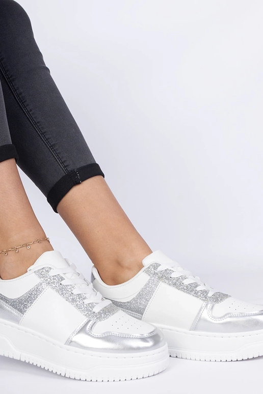 Sneakers argento da donna con suola...