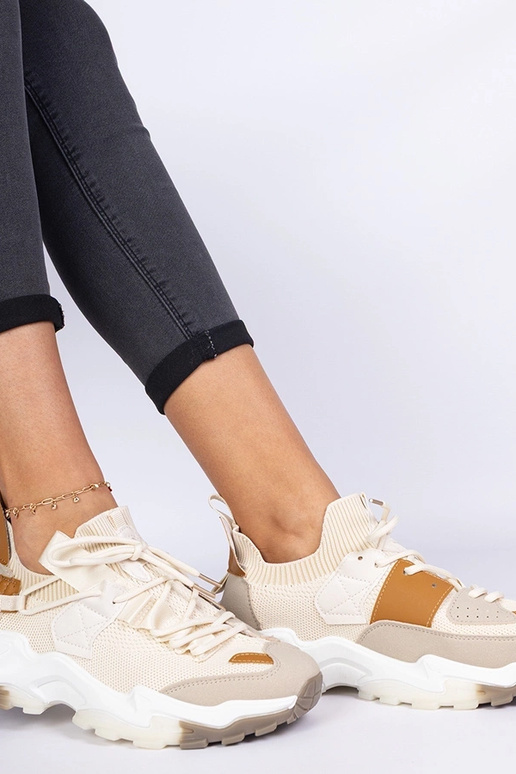 Sneakers beige da donna con gambale a...