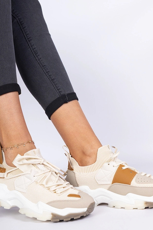 Sneakers beige da donna con gambale a...