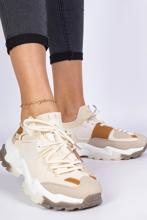 Sneakers beige da donna con gambale a...