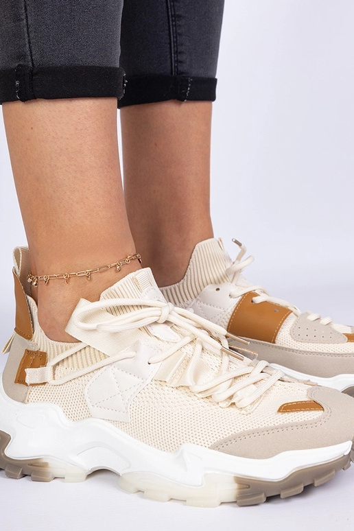 Sneakers beige da donna con gambale a...