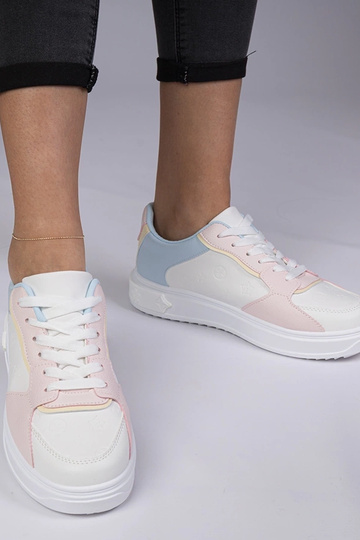 Scarpe sportive bianche-rosa in similpelle Lavilia 2