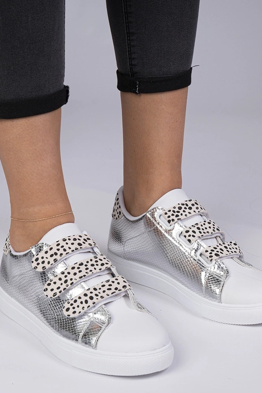 Sneakers argento con finitura animale...