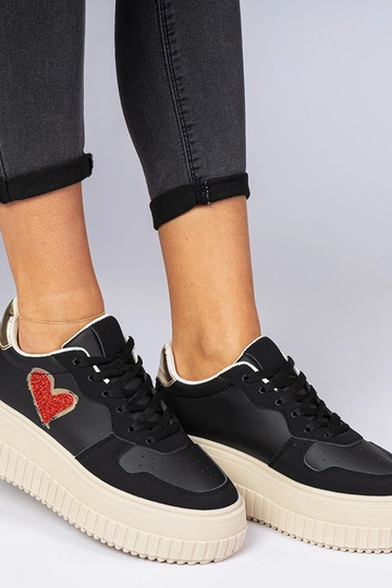 Sneakers donne nere con cuore di paillettes Laira