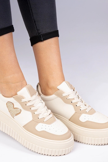 Sneakers donne marroni con cuore di paillettes Laira