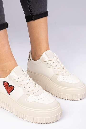 Sneakers donne beige con cuore di paillettes Laira