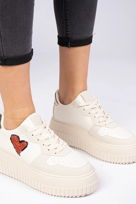 Sneakers donne beige con cuore di...