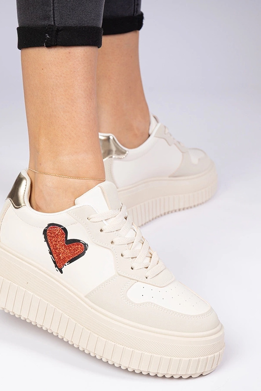 Sneakers donne beige con cuore di...