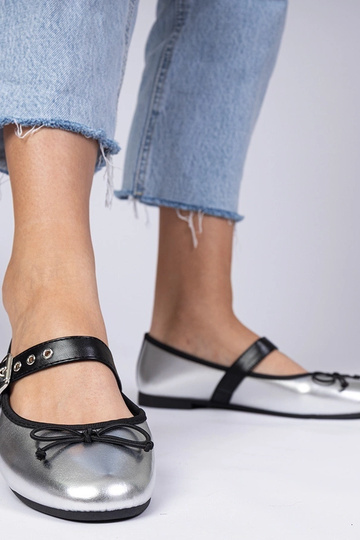 Ballerine argento da donna con fiocchetto Mansy