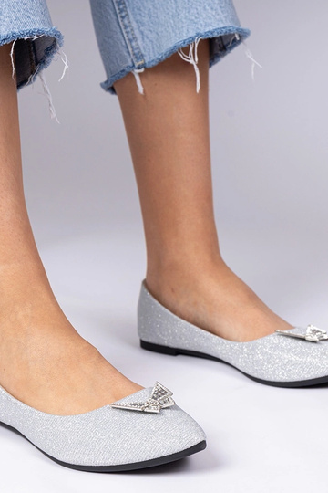 Ballerine argento da donna con glitter e farfalla Denny