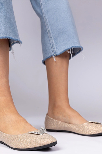 Ballerine champagne da donna con glitter e farfalla Denny