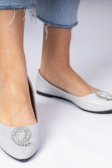 Ballerine argento da donna con glitter e zirconi Ellada