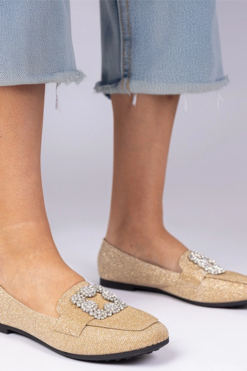 Mokasyny dorati glitterati con zirconi Sawelia