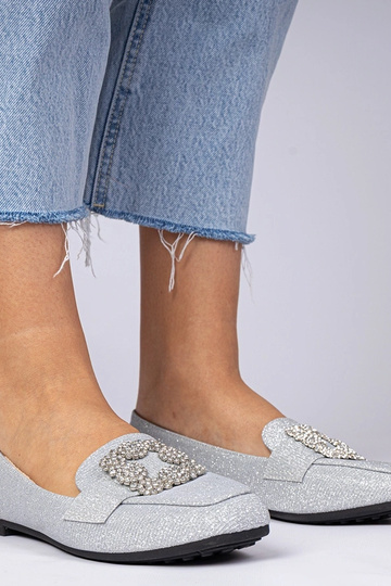 Mokasyny argentati glitterati con zirconi Sawelia