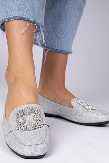 Mokasyny argentati glitterati con zirconi Sawelia 2