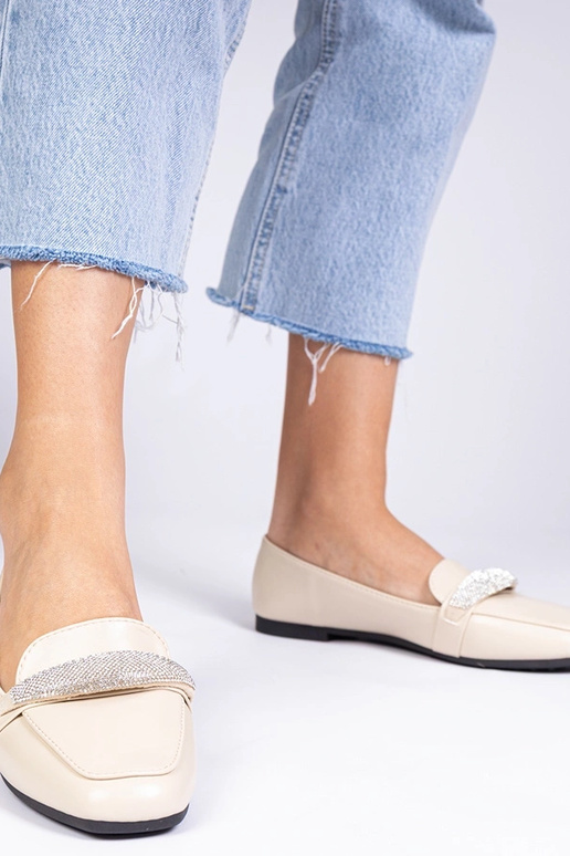 Mokasyny da donna beige con zirconi...
