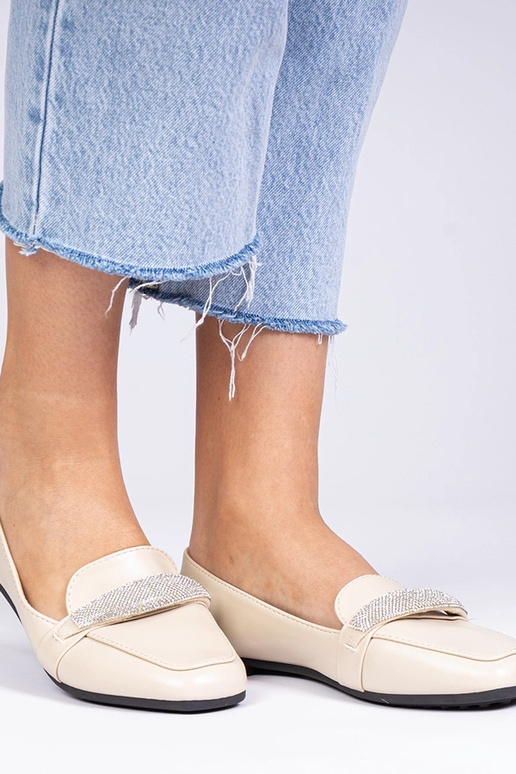 Mokasyny da donna beige con zirconi...