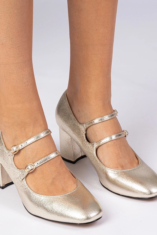 Décolleté da donna dorate con tacco a...