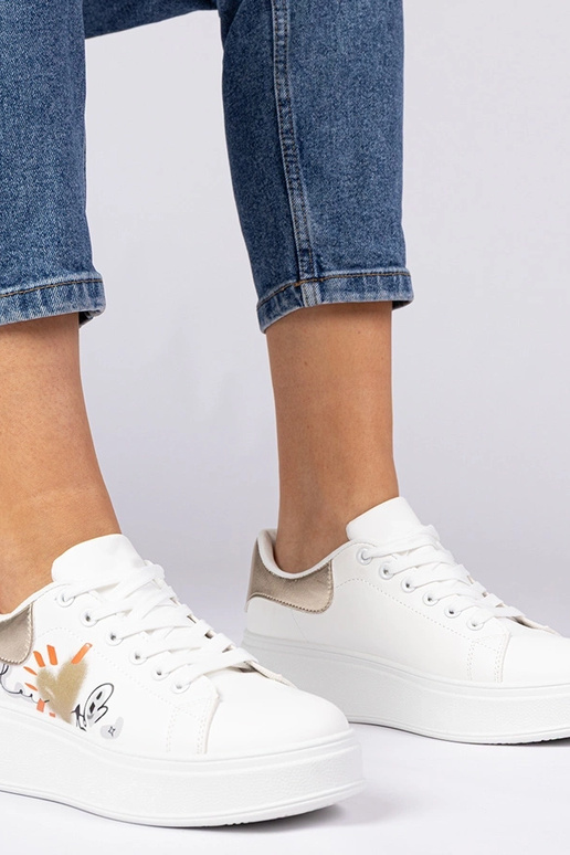 Sneakers bianche e oro da donna con...