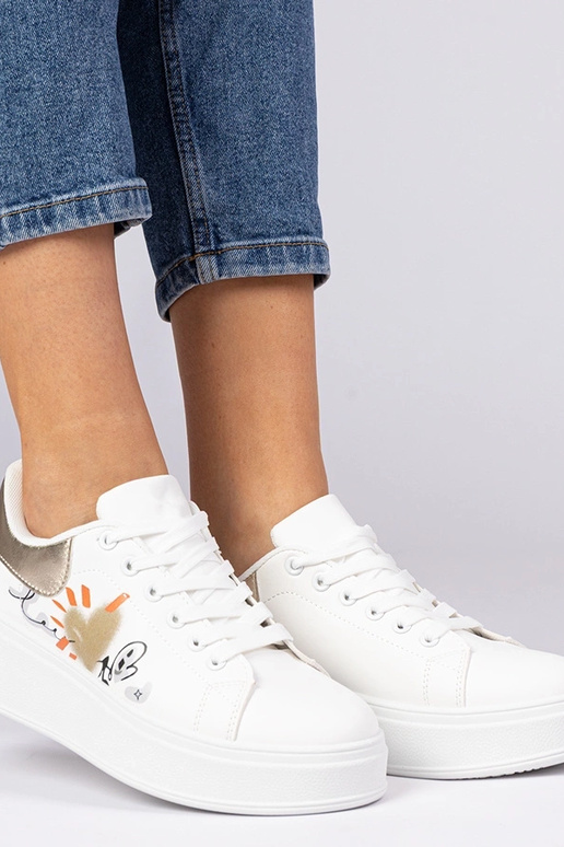 Sneakers bianche e oro da donna con...