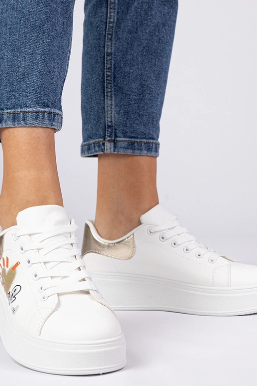 Sneakers bianche e oro da donna con...