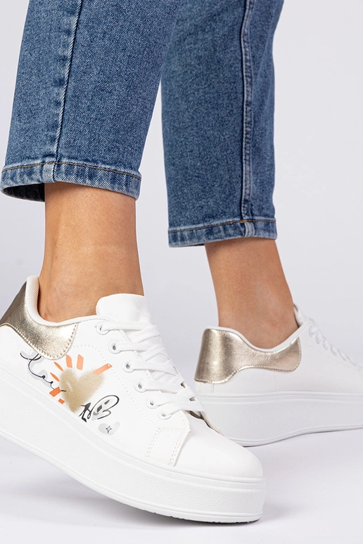 Sneakers bianche e oro da donna con...