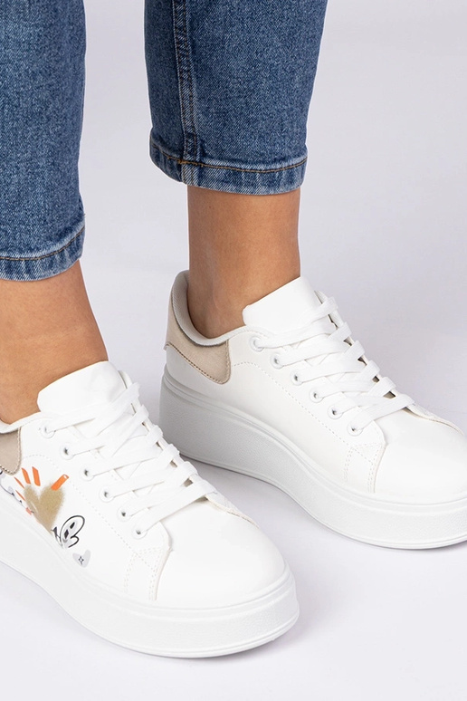 Sneakers bianche e oro da donna con...