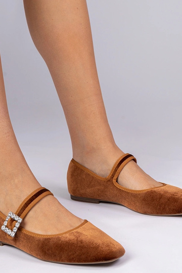 Ballerine marroni da donna in velluto con fibbia Kvitta