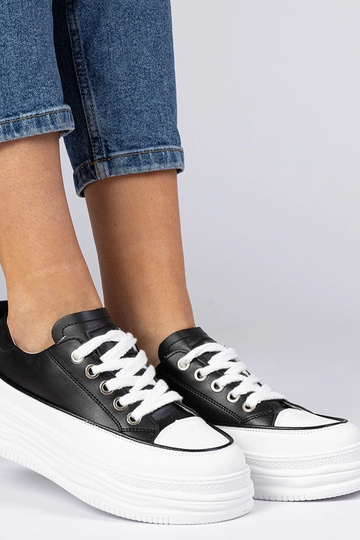 Sneakers bianche e nere da donna con suola alta Selina