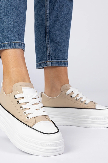 Sneakers beige da donna con suola alta Selina 2