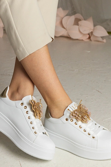 Sneakers bianco-oro con...