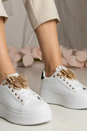 Sneakers bianchi e neri con farfalla in zirconia Kariba