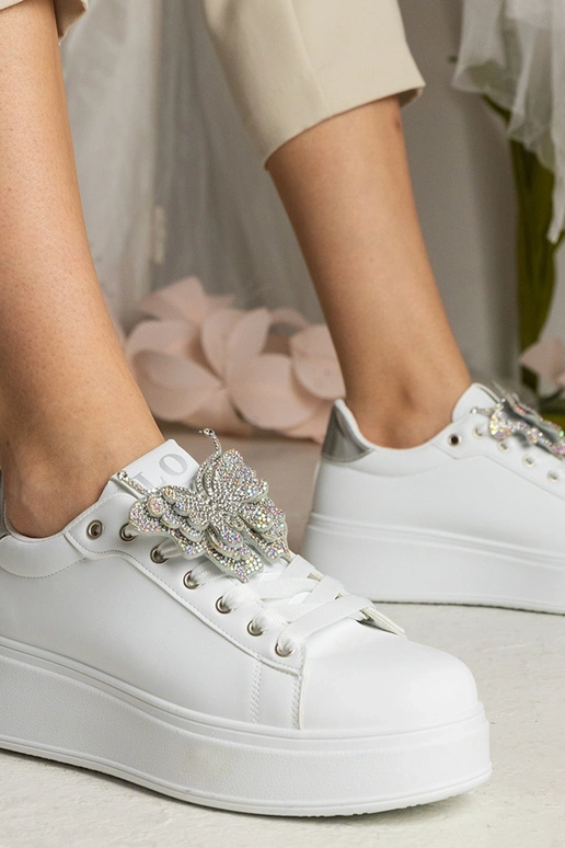 Sneakers bianchi e argento con...