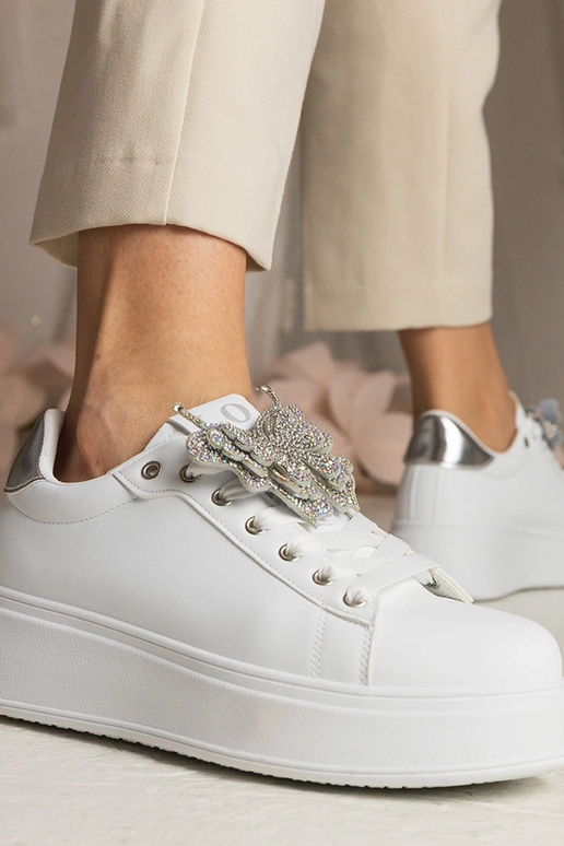 Sneakers bianchi e argento con...