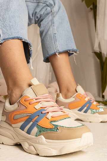 Sneakers arancioni donna sportive con glitter Maleda 2