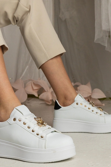Sneakers bianche e nere da donna decorate con pietre Sarena