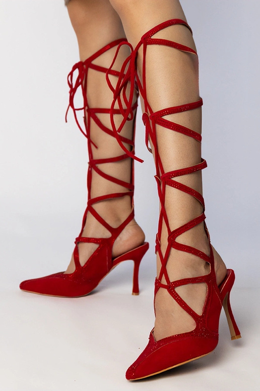 Sandali alti rossi da donna con lacci...
