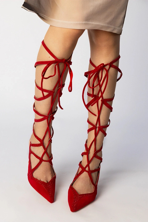 Sandali alti rossi da donna con lacci...
