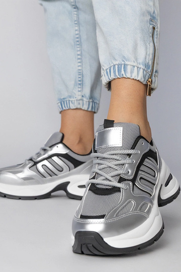 Sneakers argento con suola massiccia, „Aries" 2