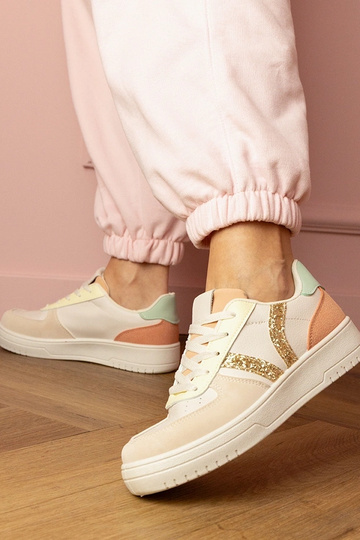 Blona scarpe sportive color sabbia con decorazione di paillettes