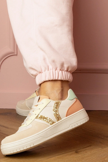 Blona scarpe sportive color sabbia con decorazione di paillettes 2