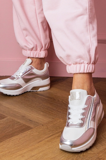 Scarpe sportive da donna bianche con cristalli e decorazione lucida Garsi