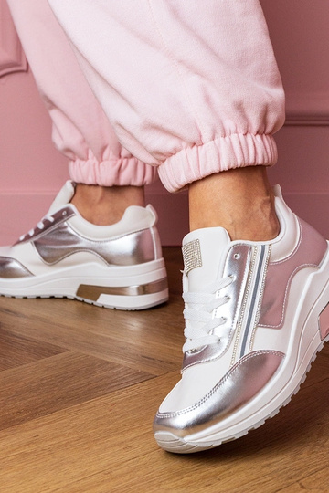 Scarpe sportive da donna bianche con cristalli e decorazione lucida Garsi 2