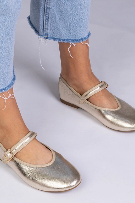 Ballerine dorate da donna con fibbia,...