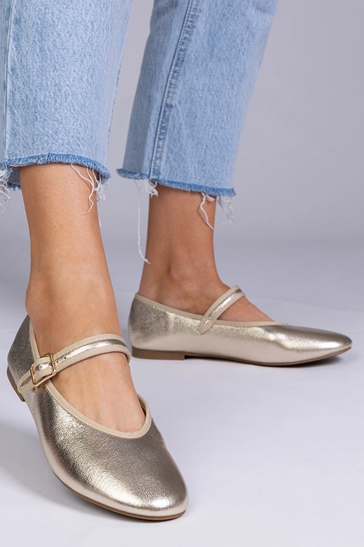 Ballerine dorate da donna con fibbia,...